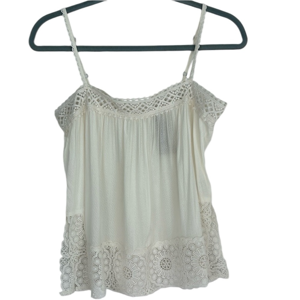 NEW NWT En Crème lace trim tank blouse macrame lace size MEDIUM adjustable strap